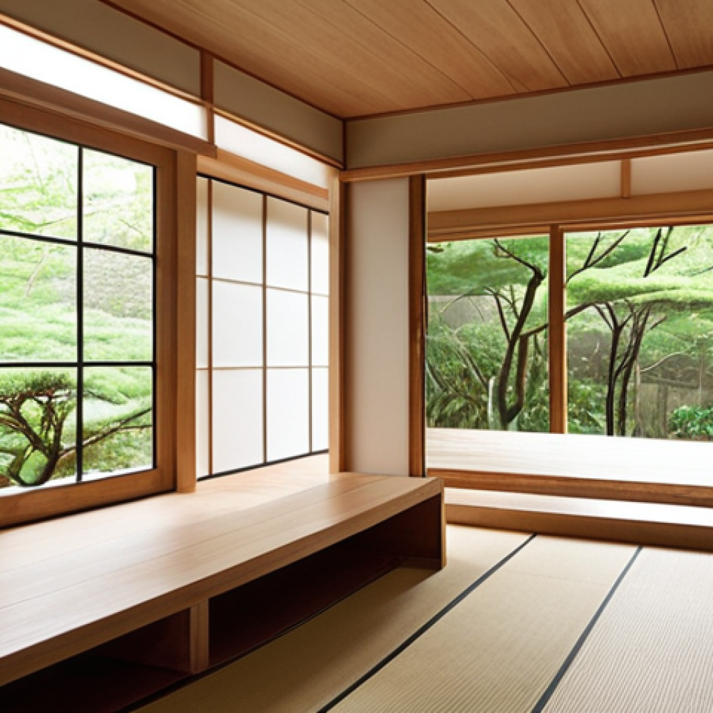 **
    A serene and sophisticated modern Japanese architectural interior, showcasing the concept of 'ma' (間) and 'yohaku' (余白) through minimalist design and deliberate spatial arrangement. Soft, diffused natural light filters through large, uncluttered windows, illuminating textured walls and natural wooden elements. The design emphasizes a deep connection with nature, with subtle integration of indoor greenery or a tranquil outdoor view, reflecting sustainable living and a quiet contemplative atmosphere.

2.  **Prompt for