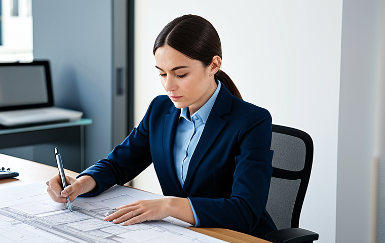 Architect at Work**

"A fully clothed, professional female architect in modest office attire, meticulously reviewing blueprints at her desk in a bright, modern office. Safe for work. Perfect anatomy, correct proportions, well-formed hands. Focus on the blueprint details and her focused expression. Appropriate content. Professional."

**