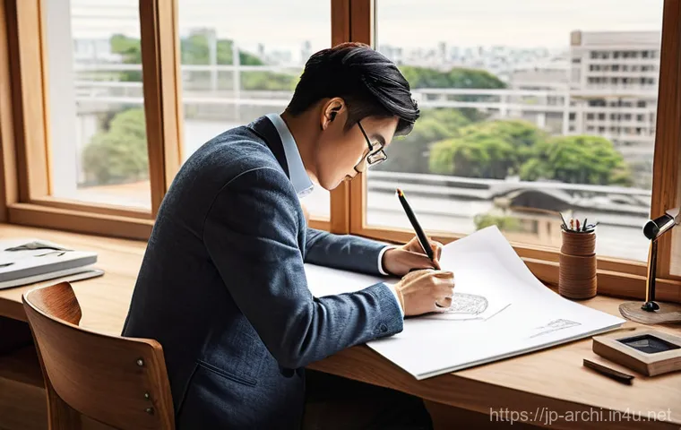 건축가가 사용하는 대표 프로그램들 - **Prompt 1: "Blending Hand-Drawn Warmth with Digital Precision"**
    A thoughtful Japanese architec...