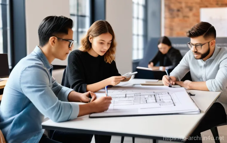 건축 실기 시험 합격 사례 연구 - **Prompt:** A focused architect, a woman in her late 20s or early 30s, with short, professional hair...