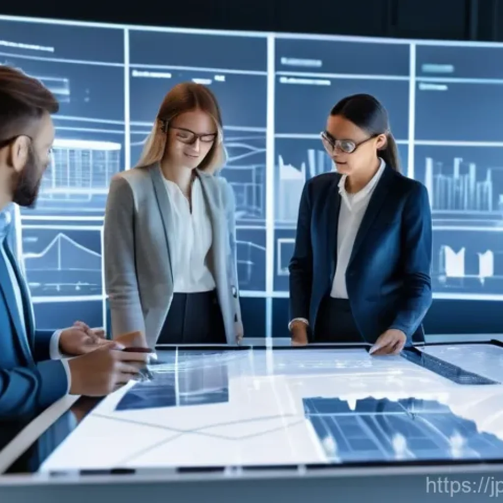 건축 실무에서의 자기 계발 사례 분석 - A diverse team of male and female architects and construction engineers, dressed in smart casual bus...