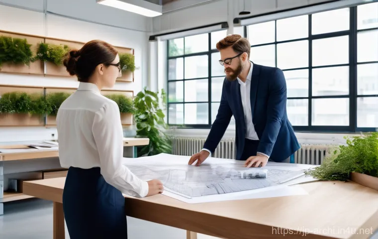 건축 실무에서의 자기 계발 사례 분석 - An aerial perspective of a sprawling, technologically advanced construction site under a clear, brig...