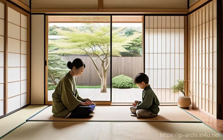 건축 설계와 공간의 기능적 배열 - **Prompt:** A modern Japanese family living room with a flexible, open-plan layout. Natural light fl...