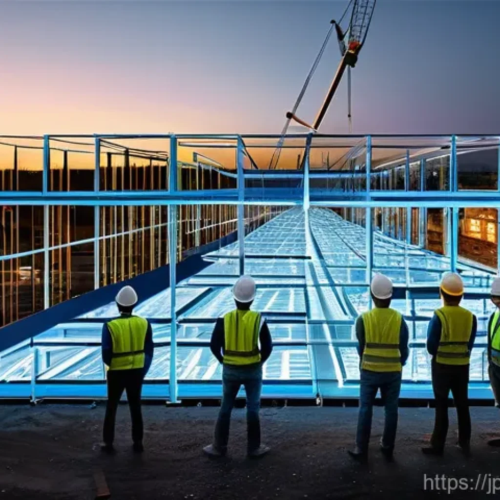 건축가가 알아야 할 최신 건축기술 - **Prompt:** A dynamic, wide-angle shot of a bustling modern construction site. In the foreground, a ...