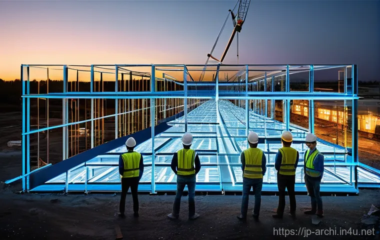 건축가가 알아야 할 최신 건축기술 - **Prompt:** A dynamic, wide-angle shot of a bustling modern construction site. In the foreground, a ...